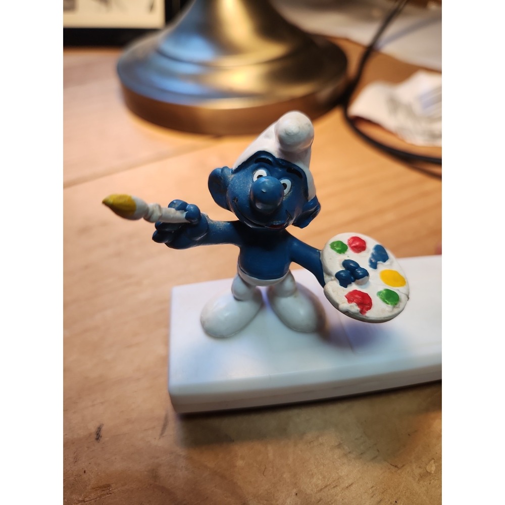 VTG Artist Smurf PVC figurine by Schleich, Hong Kong, 1978.